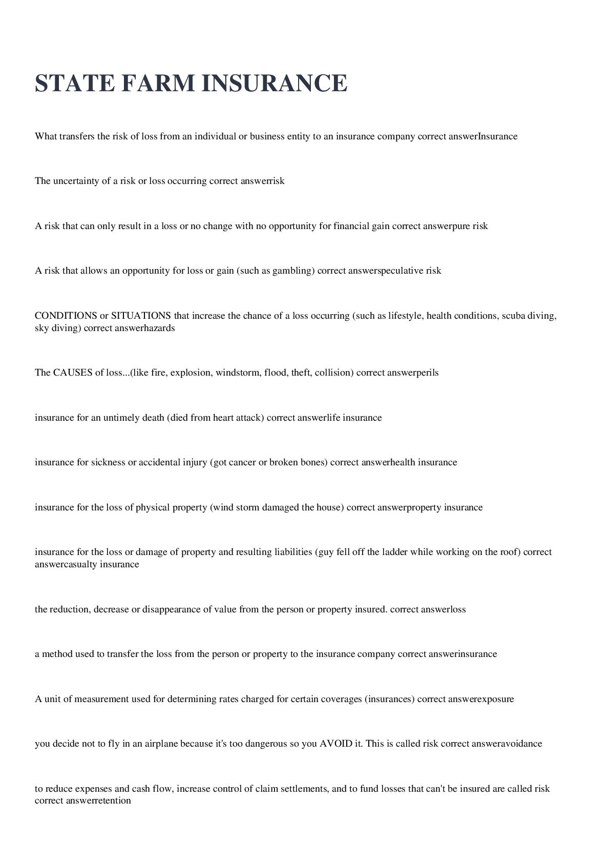 Preview image for STATE FARM INSURANCE EXAM 2022/2023 WITH 100% CORRECT ANSWERS